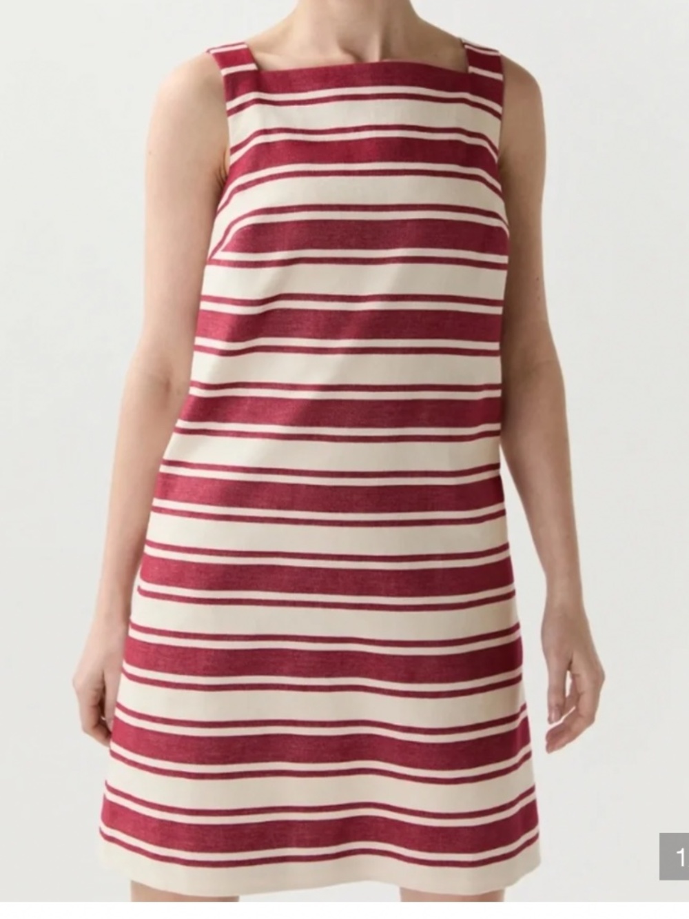NWT, ANN MASHBURN, MADELYN DRESS, BRICK RED/NATURAL BOLD STRIPE CANVAS